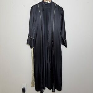 Halston Women Maxi Satin Robe Small Tie Waist Black Long Kimono Belted luxury